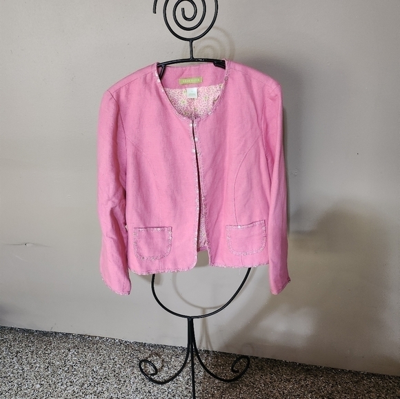 Sigrid Olsen Linen Blend Pink Lined   Sz. 14 Blazer Jacket - Picture 3 of 11